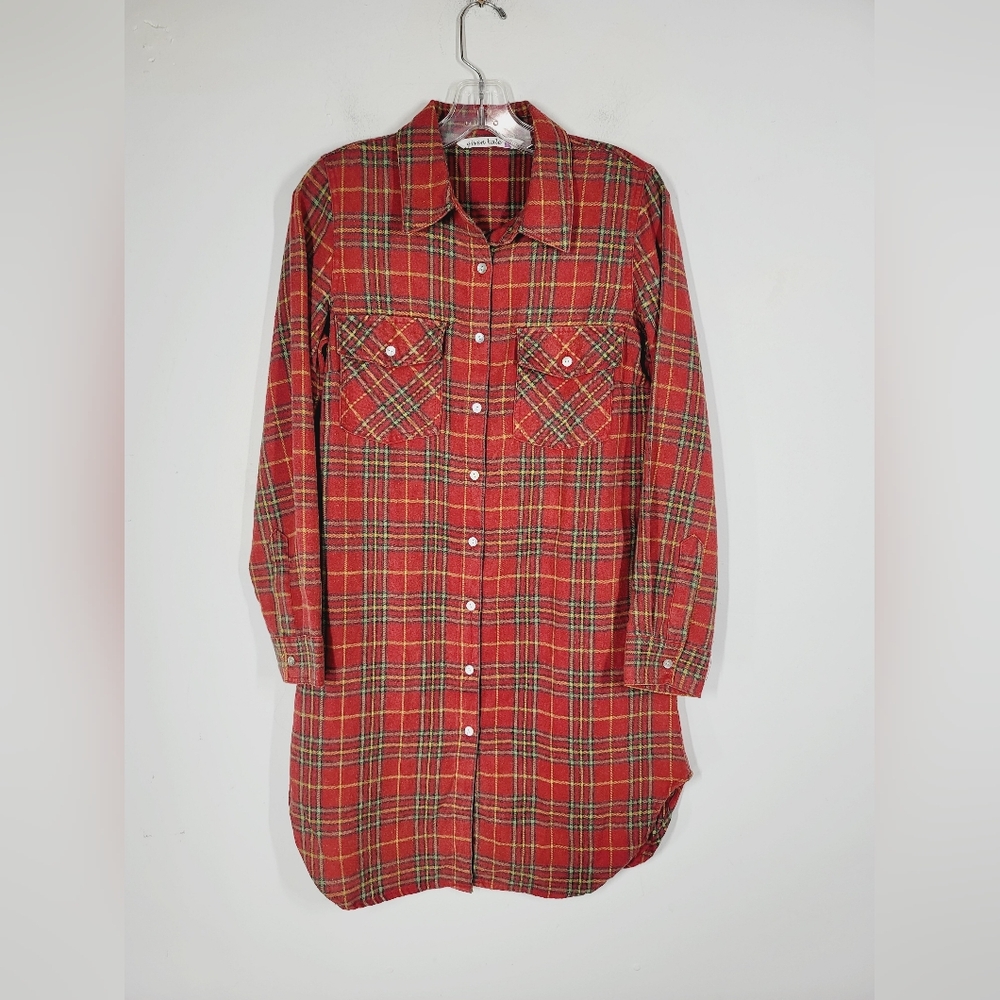 Given Kale Red Plaid Button-Up Shirt Dress, Size Small